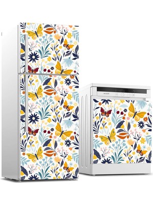 TeknoKapsül Buzdolabı ve Bulaşık Makinası Beyaz Eşya Sticker Kaplama Çiçek Sarı Kelebek