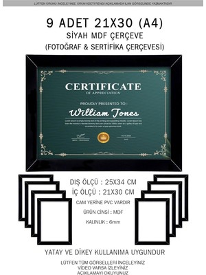 OEM Yhfoto 9 Adet A4 Siyah Mdf 21X30 &amp; Sertifika Siyah 21 x 30
