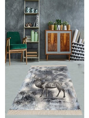 TeknoKapsül Pelangi Ceylan Desenli Dijital Baskı Yıkanabilir Kaymaz Taban Modern Salon Halısı ve Yolluk, Antrasit-Gri 160 x 240