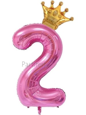 OEM Pembe Taçlı Rakam 2 Yaş Balon Seti Doğum Günü Dekorasyonu Pspembetacset