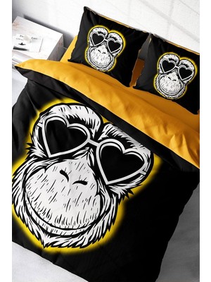 TeknoKapsül Monohome Monkey 3D Pamuk Saten Çift Kişilik Nevresim Takımı, MONOHOME7334