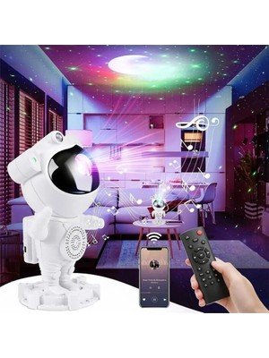 OEM Astronot Robot Tasarım Bluetooth Hoparlörlü Gökyüzü Gece Lambası Zamanlama Kumandalı Projektör