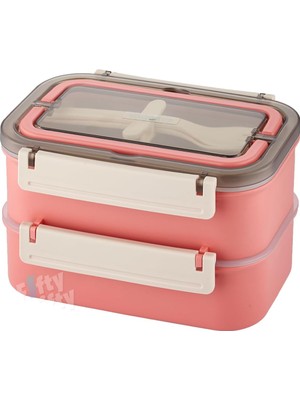 OEM Bento Lunch Box 1600 ml 2 Kat Yeni Nesil Sefer Tası Paslanmaz Çelik -FFLBOX2221 (Pembe)
