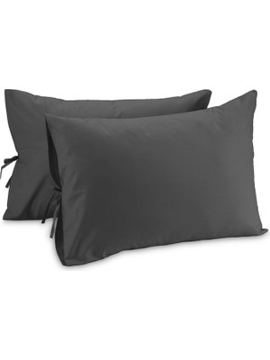 OEM %100 Pamuk 50X70 cm Bağcıklı Yastık Kılıfı Seti (Antrasit)