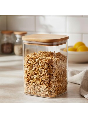OEM 900ML Sızdırmaz Vakumlu Bambu Kapaklı Borosilikat Cam Kavanoz – Hava Geçirmez &amp; Dayanıklı Gıda Saklama Kabı (10CM x 13CM)