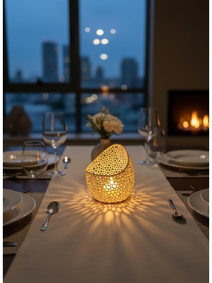 OEM Night Serisi Mumluk - Dekoratif Aydınlatma - Ev Dekorasyon - Dekoratif Mumluk - Tealight Mumluk (Beyaz)