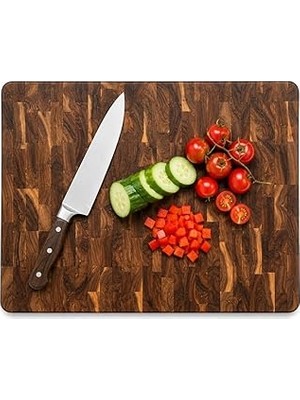 TeknoKapsül Doğal Ahşap Kesme Tahtası 43X30 cm Kalın Kasap Bloğu Kesim Tahtası Bıçak Dostu Mutfak Doğrama ve Servis Tahtası
