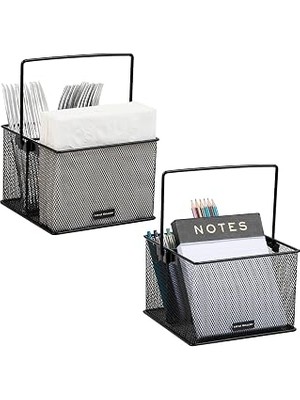 TeknoKapsül Mind Reader Network Collection Mutfak Eşyaları Veya Aksesuar Kutusu, Saplı, Tezgah Veya Çalışma Masası Düzenleyici, Metal Izgara, 2 Adet, 25,4 cm U x 17,8 cm G x 12,1 cm Y, Siyah