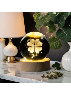 OEM Mr 3D Kristal Cam Küre, Ahşap Soketli Gece Lambası,led, Sevgiliye Hediye, Noel, Öğretmenler Günü, Özel Tasarım Harika Bir Hediye (Yonca)