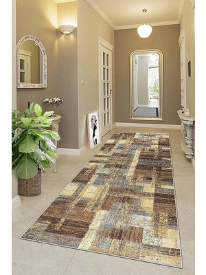 TeknoKapsül Pelangi Kilim Desenli Dijital Baskı Yıkanabilir Kaymaz Taban Etnik Salon Halısı ve Yolluk, Bej 80 x 500, 9554492805007