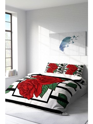 TeknoKapsül Monohome Çift Kişilik 3D Digital Rose Box Pamuk Saten Nevresim Takımı, MONOHOME2780HF