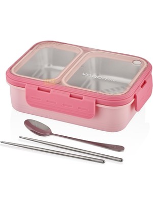 OEM Vagonlife Bento 700ML Lunchbox Tek Katlı 2 Bölmeli Çelik Sefer Tası Yemek Kutusu (Pembe)