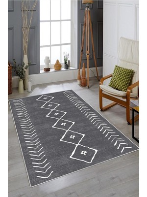 TeknoKapsül Pelangi Çizgi Bohem Etnik Kilim Desen Dijital Baskı Yıkanabilir Kaymaz Taban Modern Salon Halısı ve Yolluk, Açık Gri-Beyaz 80 x 600