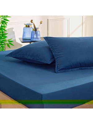 OEM Color Dreams Düz Pamuk Saten Çarşaf Seti, Lacivert, Çift Kişilik