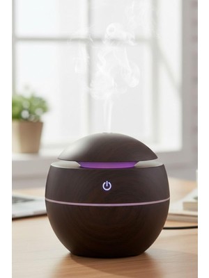 OEM Küre Model Ultrasonik Soğuk Buhar Nemlendirici, Akasya Renk, LED Işıklı, Masaüstü Oda Kullanımı