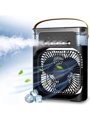 OEM Taşınabilir Işıklı 5 Spreyli Vantilatör Buzlu Buharlı Vantilatör Mini Fan Nemlendirici Siyah