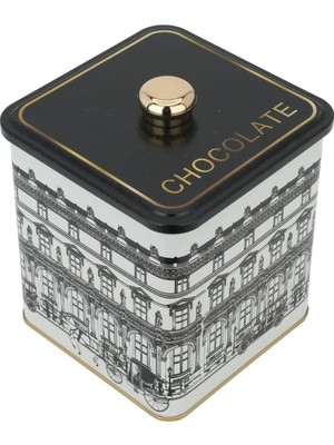 OEM -ER023-1J City Chocolate Desenli Kare Metal Saklama Kabı 12X12 cm (City Chocolate)
