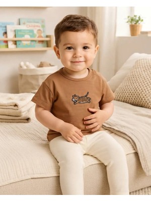 Tuffy Erkek Bebek Taba Renkli Nakışlı Kısa Kollu Süprem T-Shirt