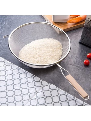 OEM Ahşap Saplı Paslanmaz Çelik Süzgeç, Orta Boy Metal Süzgeç 21 * 9.5 cm Estetik ve Dayanıklı Ahşap Saplı Paslanmaz Çelik Süzgeç