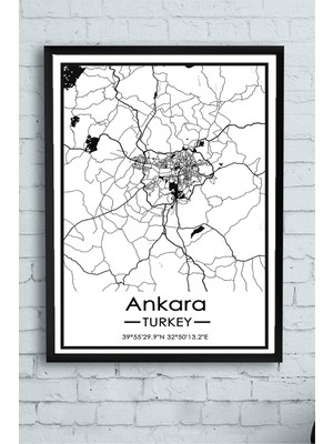TeknoKapsül Postermanya (PSTER14376) Ankara Harita Dekoratif Tasarım Çerçeveli Tablo 50 x 70