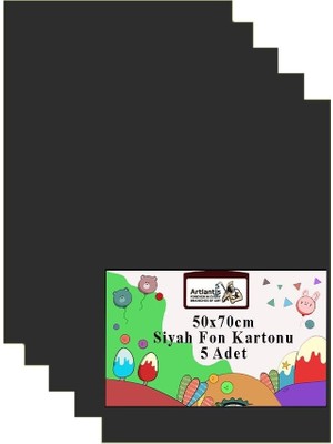 OEM Fon Kartonu 50X70 cm 120 gr 5 Adet 50 * 70 cm Renkli Fon Kartonu Kağıdı 120 gr Okul Sınıf Etkinlik Kreş Okul Öncesi Siyah
