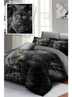 TeknoKapsül MONOHOME%100 Pamuk Saten Çift Kişilik Nevresim Takımı Serious Cat, MONOHOME39943