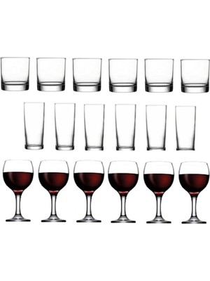 TeknoKapsül Paşabahçe 18 Parça Istanbul Viski Rakı ve Şarap Bardağı Seti