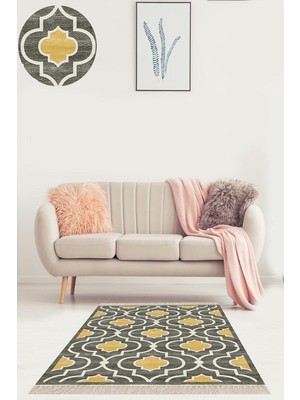 TeknoKapsül Pelangi Osmanlı Desen Dijital Baskı Yıkanabilir Modern Salon Halısı ve Yolluk, Gri-Hardal 180 x 280