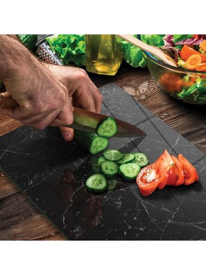 OEM Cam Kesme Tahtası Panosu 25 x 35 Kırılmaya Isıya Çizilmeye Dayanıklı Antibakteriyel Doğal Kesme Tablası Siyah Mermer Design