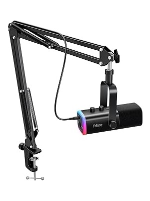 TeknoKapsül Fıfıne Xlr/usb Mikrofon Seti, Yayın ve Podcast Için, Dinamik Rgb Mikrofon Kiti, Bom Kol Standı, Sessize Alma Düğmesi, Kulaklık Jakı, Vokal ve Seslendirme Kaydı Için, Ampligame AM8T