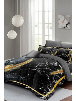 TeknoKapsül Monohome Çift Kişilik Nevresim Takımı Özel Dokuma Pamuk Saten 3D Digital Dark Marble, MONOHOME3430HF
