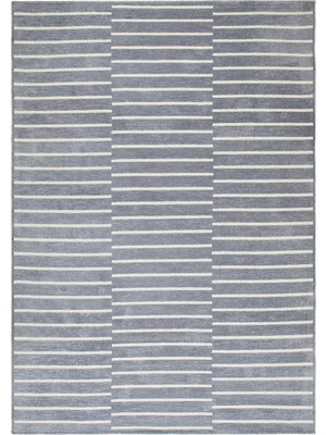 TeknoKapsül Ocean Home Textile Gri Renk Çizgi Desenli Şönil Halı Kilim 120 x 180 cm