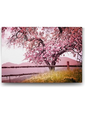 TeknoKapsül Pembe Yapraklı Ağaç Tablosu - 75X50CM