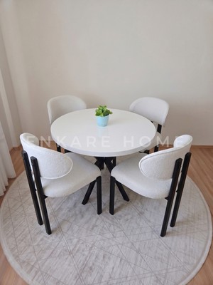 Enkare Badem Masa Sandalye Takımı,4 Kişilik Mutfak Masası, Yuvarlak Masa, 90X90 Teddy Kumaş