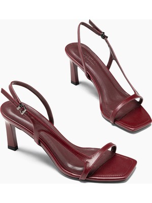 Alyano Nadia Cherry Cilt Kare Burunlu Topuklu Sandalet Bordo