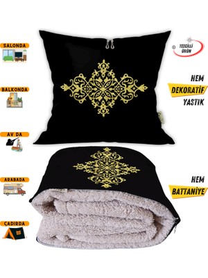 Caisya Home Motif Desenli Opsiyonel Battaniyeli Yastık Dekoratif Kırlent 38 x 38 cm