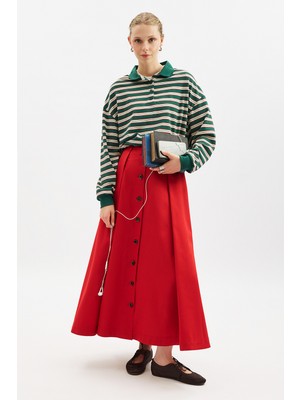 Polo Yaka Çizgili  Sweatshırt Yeşil