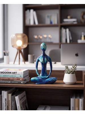 Nixa Dekoratif Yogacı Heykeli Mavi 23X14 cm – Meditasyon Yoga Figürü, Modern Biblo ve Masaüstü Dekor Objesi