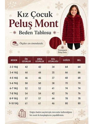 Ahengim Kız Çocuk Kışlık Kapüşonlu Düğmeli Astarlı Yatay Çizgili Peluş Mont AK4518