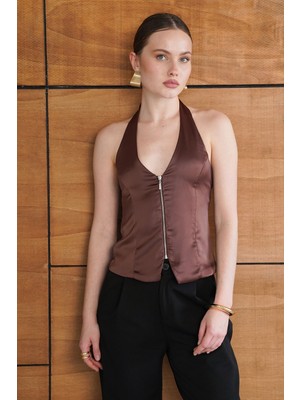 Very Moda Fermuarlı Saten Yelek | VMD2952