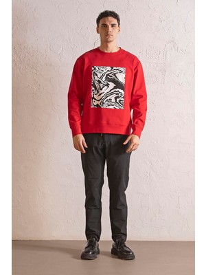 gmg firenze Bisiklet Yaka Siyah-Beyaz Baskılı Erkek Sweatshirt