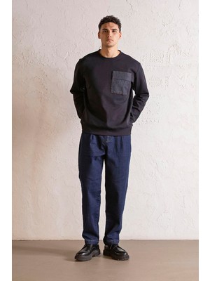 gmg firenze Bisiklet Yaka Denim Cepli Erkek Sweatshirt