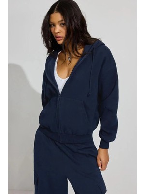 Seeh Lacivert Fermuarlı Kadın Sweatshirt SH263