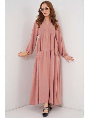 Bigdart 2423 Otantik Desenli Elbise - Pembe