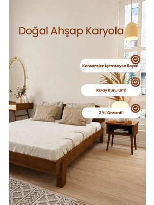 Renazzo Mobilya Damla Model 2 Başlıklı Masif Ahşap Karyola Kolay Kurulum Fırınlanmış Ithal Sibirya Çamı 120X200 Yatak Uyumlu