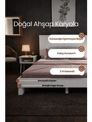 Renazzo Mobilya Alaz Model Dikey Başlıklı Masif Ahşap Karyola Kolay Kurulum Fırınlanmış Ithal Sibirya Çamı 120X200 Yatak Uyumlu