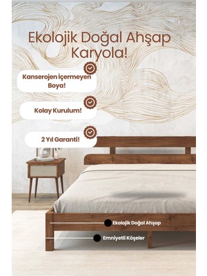 Renazzo Mobilya Lotus Model Masif Ahşap Karyola Kolay Kurulum Fırınlanmış Ithal Sibirya Çamı 90X190 Yatak Uyumlu