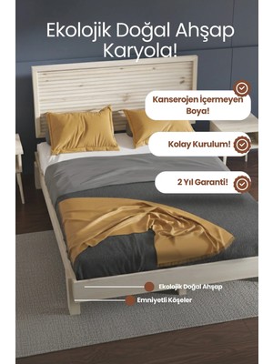 Renazzo Mobilya Ebruli̇ Model Yatay Başlıklı Masif Ahşap Karyola Kolay Kurulum Fırınlanmış Ithal Sibirya Çamı 90X200 Yatak Uyumlu