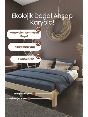 Renazzo Mobilya Damla Model 2 Başlıklı Masif Ahşap Karyola Kolay Kurulum Fırınlanmış Ithal Sibirya Çamı 120X200 Yatak Uyumlu