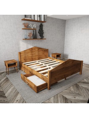 Renazzo Mobilya Mi̇lano Piramit Model 4 Çekmeceli Masif Ahşap Karyola Kolay Kurulum Fırınlanmış Ithal Sibirya Çamı 90X190 Yatak Uyumlu